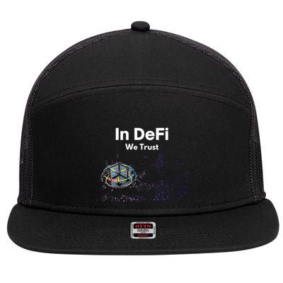In DeFi We Trust Cryptocurrency Bitcoin Ethereum Blockchain 7 Panel Mesh Trucker Snapback Hat