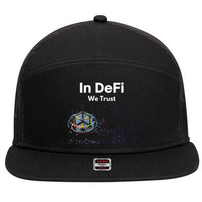 In DeFi We Trust Cryptocurrency Bitcoin Ethereum Blockchain 7 Panel Mesh Trucker Snapback Hat