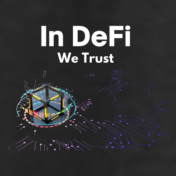 In DeFi We Trust Cryptocurrency Bitcoin Ethereum Blockchain 7 Panel Mesh Trucker Snapback Hat