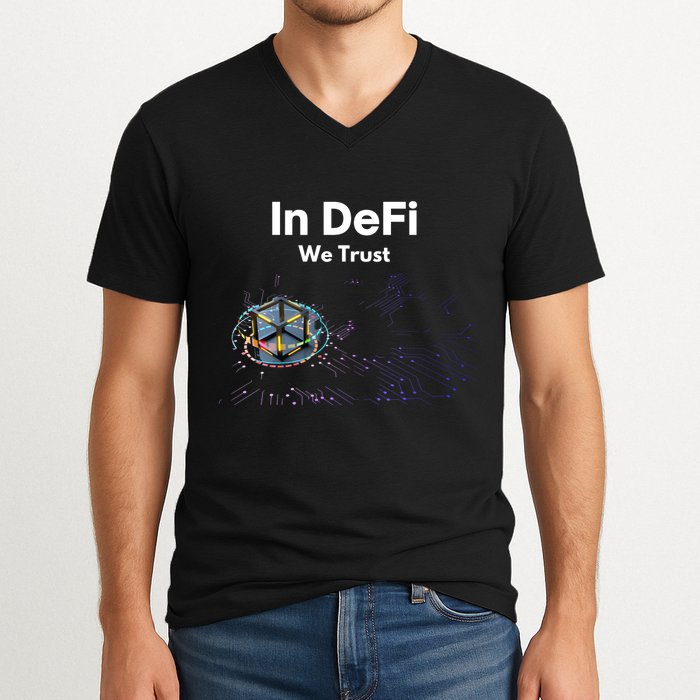 In DeFi We Trust Cryptocurrency Bitcoin Ethereum Blockchain V-Neck T-Shirt