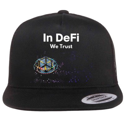 In DeFi We Trust Cryptocurrency Bitcoin Ethereum Blockchain Flat Bill Trucker Hat