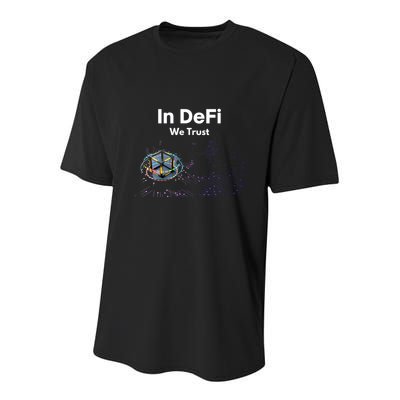 In DeFi We Trust Cryptocurrency Bitcoin Ethereum Blockchain Youth Performance Sprint T-Shirt