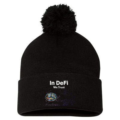 In DeFi We Trust Cryptocurrency Bitcoin Ethereum Blockchain Pom Pom 12in Knit Beanie
