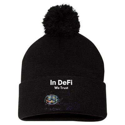 In DeFi We Trust Cryptocurrency Bitcoin Ethereum Blockchain Pom Pom 12in Knit Beanie