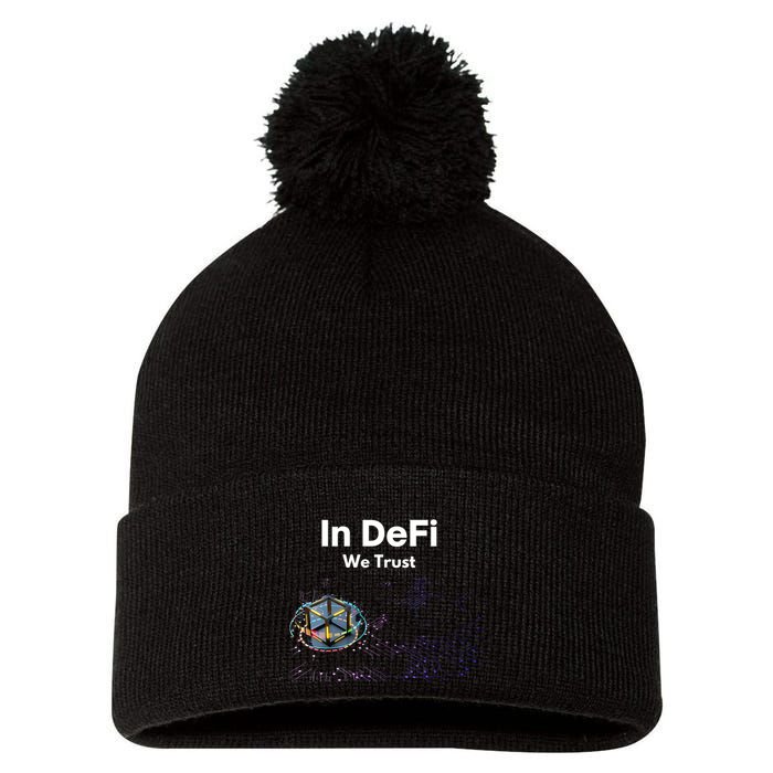 In DeFi We Trust Cryptocurrency Bitcoin Ethereum Blockchain Pom Pom 12in Knit Beanie