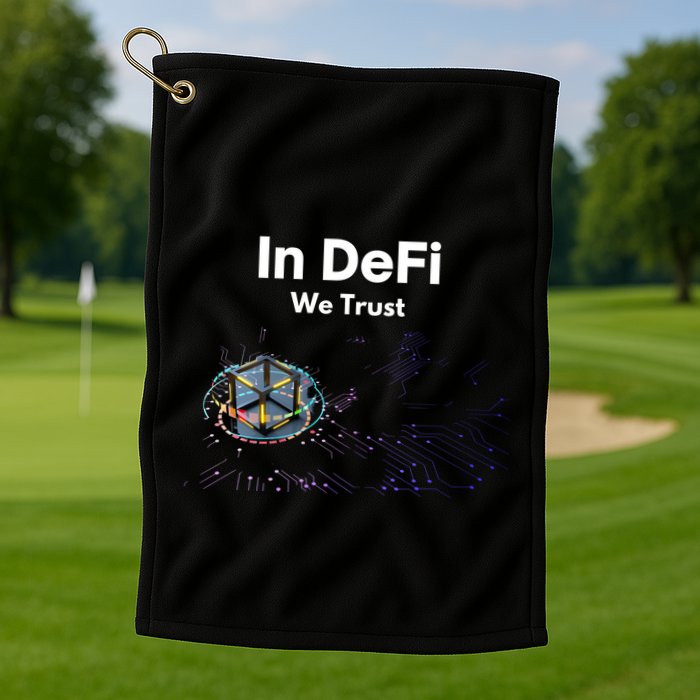 In DeFi We Trust Cryptocurrency Bitcoin Ethereum Blockchain Golf Towel