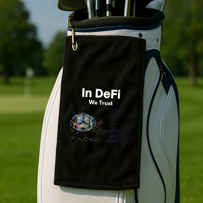 In DeFi We Trust Cryptocurrency Bitcoin Ethereum Blockchain Golf Towel