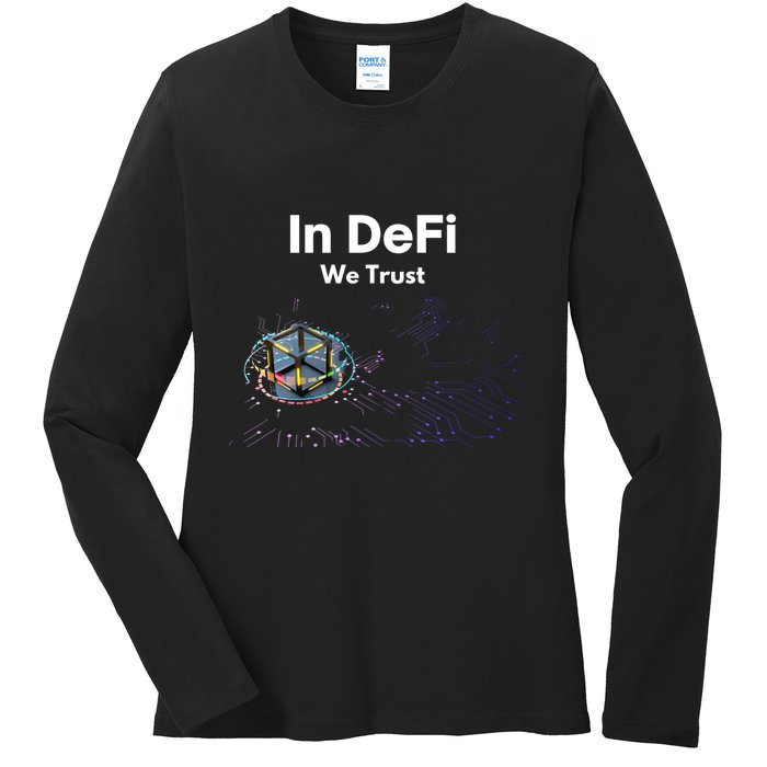 In DeFi We Trust Cryptocurrency Bitcoin Ethereum Blockchain Ladies Long Sleeve Shirt