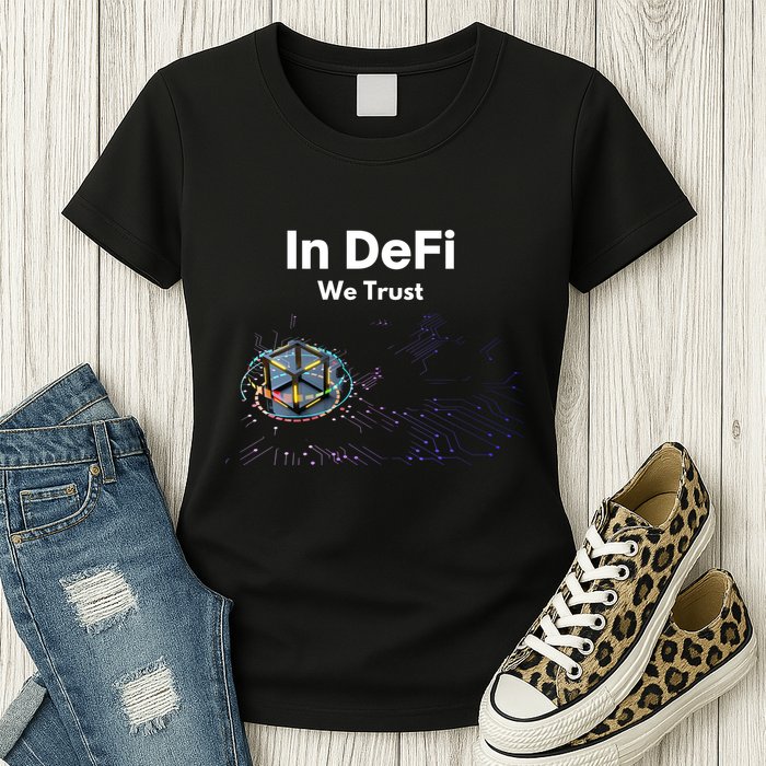 In DeFi We Trust Cryptocurrency Bitcoin Ethereum Blockchain Womens T-Shirt