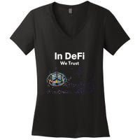 In DeFi We Trust Cryptocurrency Bitcoin Ethereum Blockchain Women's V-Neck T-Shirt