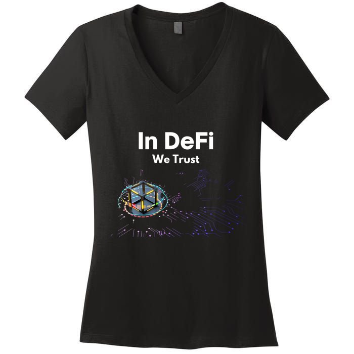 In DeFi We Trust Cryptocurrency Bitcoin Ethereum Blockchain Women's V-Neck T-Shirt