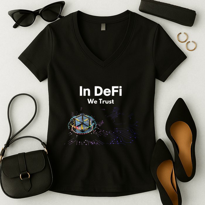 In DeFi We Trust Cryptocurrency Bitcoin Ethereum Blockchain Women's V-Neck T-Shirt