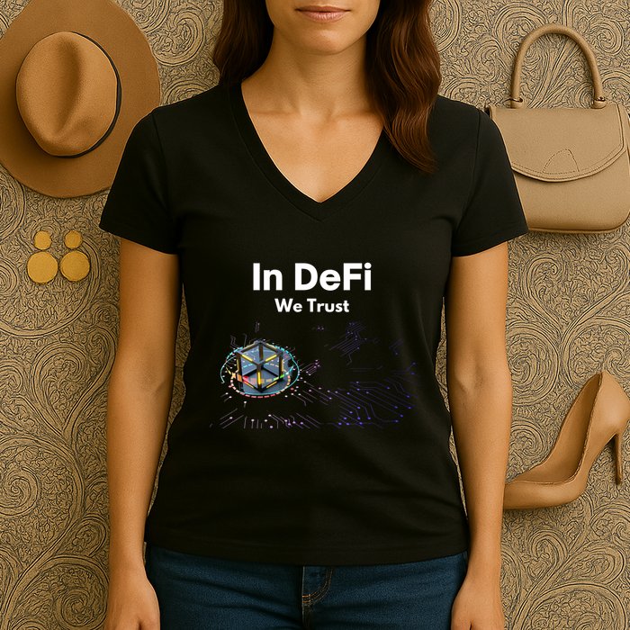 In DeFi We Trust Cryptocurrency Bitcoin Ethereum Blockchain Women's V-Neck T-Shirt