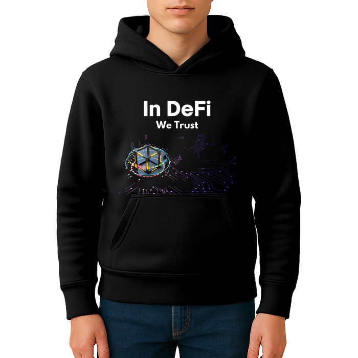 In DeFi We Trust Cryptocurrency Bitcoin Ethereum Blockchain Kids Hoodie
