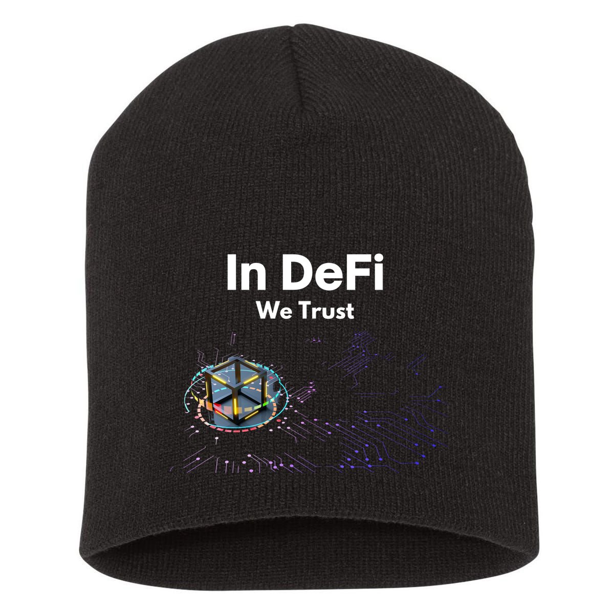 In DeFi We Trust Cryptocurrency Bitcoin Ethereum Blockchain Short Acrylic Beanie