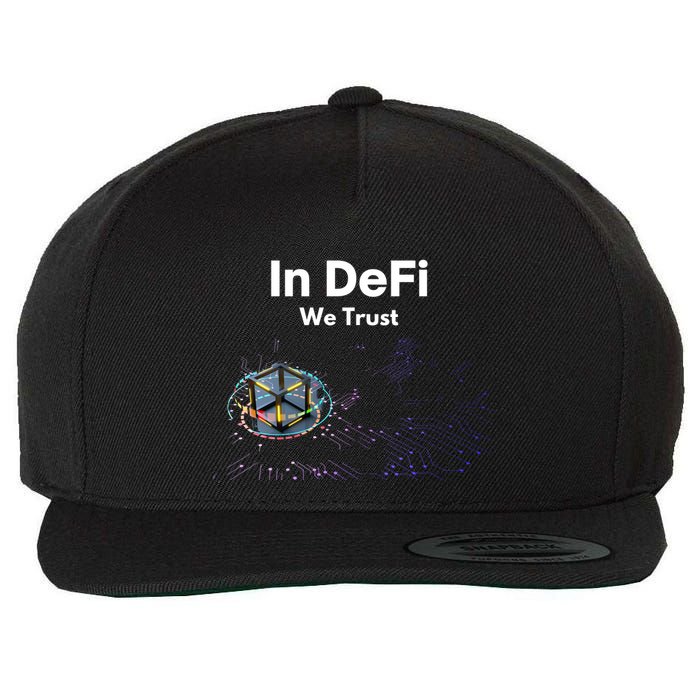 In DeFi We Trust Cryptocurrency Bitcoin Ethereum Blockchain Wool Snapback Cap
