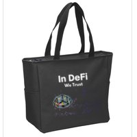 In DeFi We Trust Cryptocurrency Bitcoin Ethereum Blockchain Zip Tote Bag