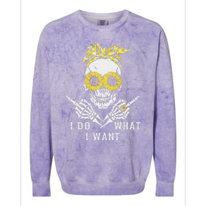 I Do What I Want Skull Sunflower Colorblast Crewneck Sweatshirt