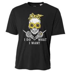 I Do What I Want Skull Sunflower Cooling Performance Crew T-Shirt