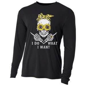 I Do What I Want Skull Sunflower Cooling Performance Long Sleeve Crew