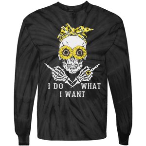 I Do What I Want Skull Sunflower Tie-Dye Long Sleeve Shirt