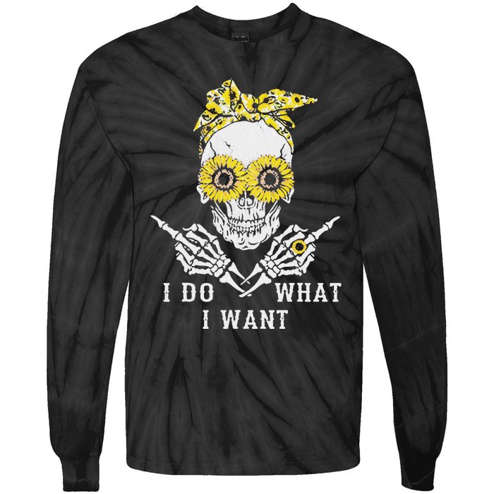 I Do What I Want Skull Sunflower Tie-Dye Long Sleeve Shirt