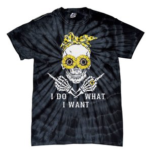 I Do What I Want Skull Sunflower Tie-Dye T-Shirt