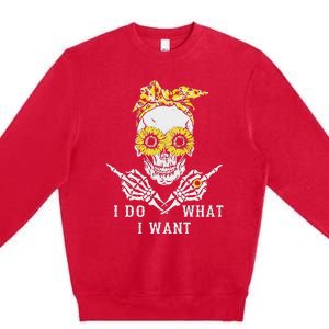 I Do What I Want Skull Sunflower Premium Crewneck Sweatshirt