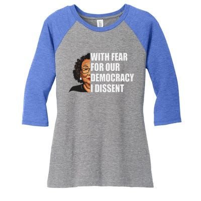 I Dissent With Fear For Our Democracy Justice Sotomayor Women's Tri-Blend 3/4-Sleeve Raglan Shirt