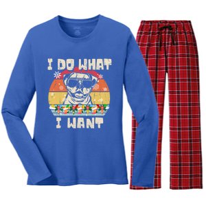 I Do What I Want American Bulldog Retro Christmas Style Gift Women's Long Sleeve Flannel Pajama Set 