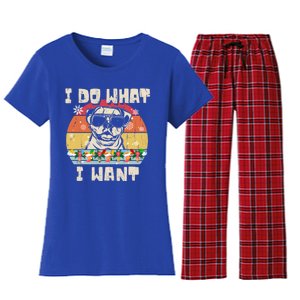 I Do What I Want American Bulldog Retro Christmas Style Gift Women's Flannel Pajama Set