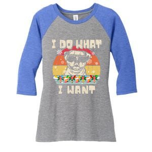 I Do What I Want American Bulldog Retro Christmas Style Gift Women's Tri-Blend 3/4-Sleeve Raglan Shirt