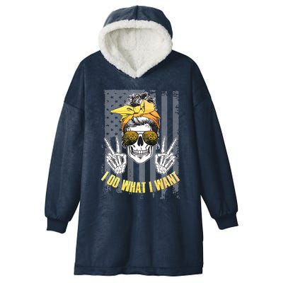 I Do What I Want Funny Peaceful Skull Lady Funny Gift Hooded Wearable Blanket