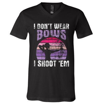 I Dont Wear Bows I Shoot Em Archery Girl Bowman Archer V-Neck T-Shirt