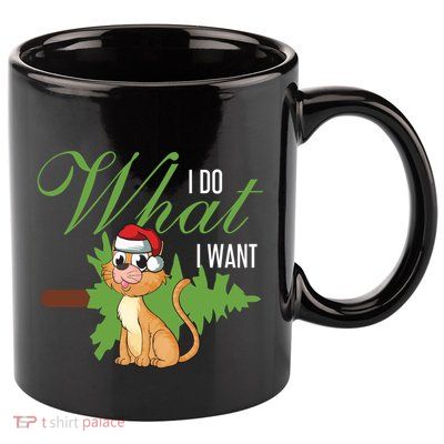 I Do What I Want Cat Wearing Santa Hat Sarcastic Christmas Gift 11oz C Handle Ceramic Mug