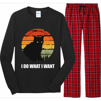 I Do What I Want Vintage Funny Cagreat Gift For Cat Dad/mom Gift Long Sleeve Pajama Set