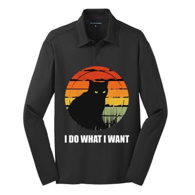 I Do What I Want Vintage Funny Cagreat Gift For Cat Dad/mom Gift Silk Touch Performance Long Sleeve Polo