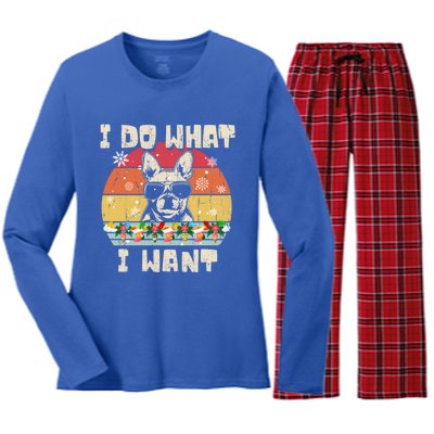 I Do What I Want Frenchie Retro Christmas Style Funny Gift Women's Long Sleeve Flannel Pajama Set 