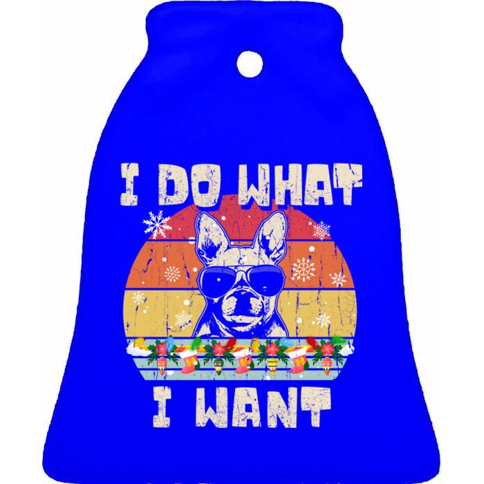 I Do What I Want Frenchie Retro Christmas Style Funny Gift Ceramic Bell Ornament