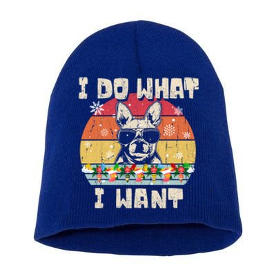 I Do What I Want Frenchie Retro Christmas Style Funny Gift Short Acrylic Beanie