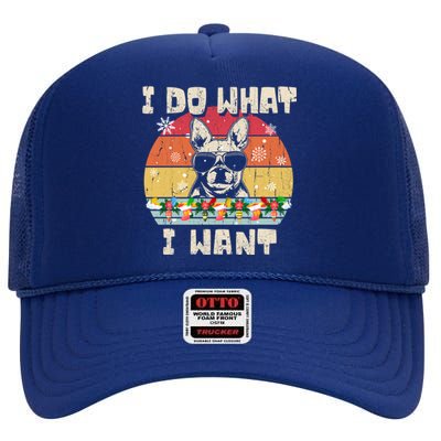 I Do What I Want Frenchie Retro Christmas Style Funny Gift High Crown Mesh Back Trucker Hat