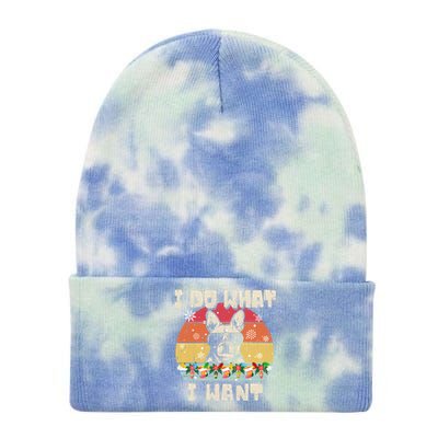 I Do What I Want Frenchie Retro Christmas Style Funny Gift Tie Dye 12in Knit Beanie