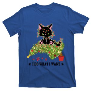 I Do What I Want Funny Black Cat Lover Christmas Tree Gift T-Shirt