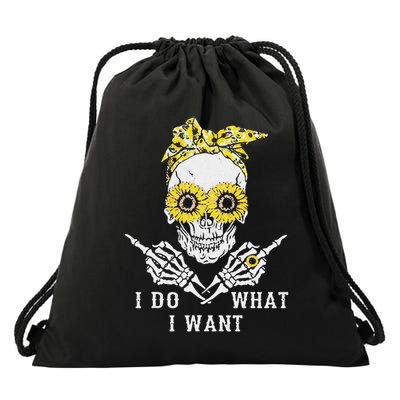 I Do What I Want Skull Sunflower Drawstring Bag