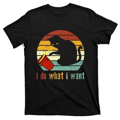 I Do What I Want Cat Coffee Black Cat Red Cup Funny Graphic T-Shirt