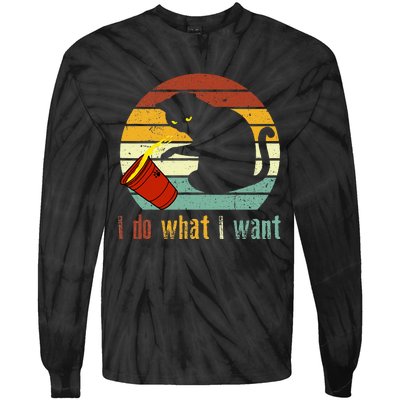 I Do What I Want Cat Coffee Black Cat Red Cup Funny Graphic Tie-Dye Long Sleeve Shirt