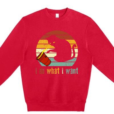 I Do What I Want Cat Coffee Black Cat Red Cup Funny Graphic Premium Crewneck Sweatshirt