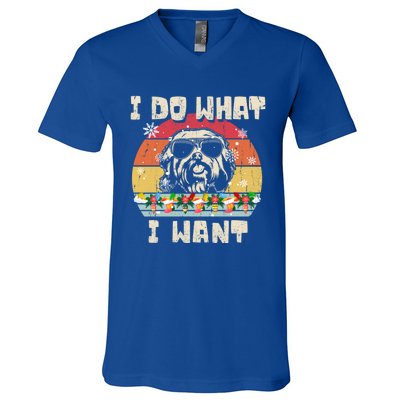 I Do What I Want Havanese Retro Christmas Style Funny Great Gift V-Neck T-Shirt