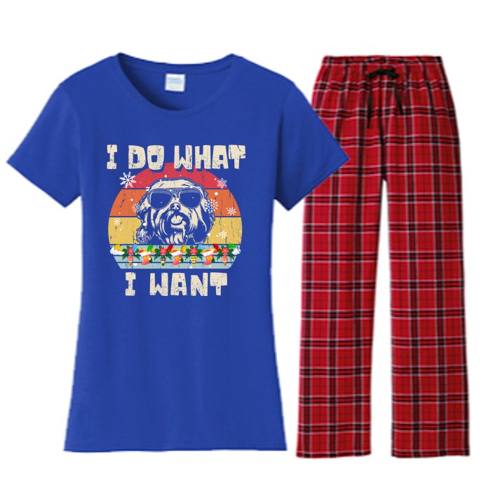 I Do What I Want Havanese Retro Christmas Style Funny Great Gift Women's Flannel Pajama Set