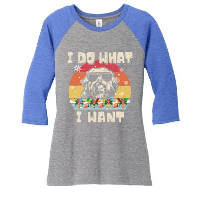 I Do What I Want Havanese Retro Christmas Style Funny Great Gift Women's Tri-Blend 3/4-Sleeve Raglan Shirt